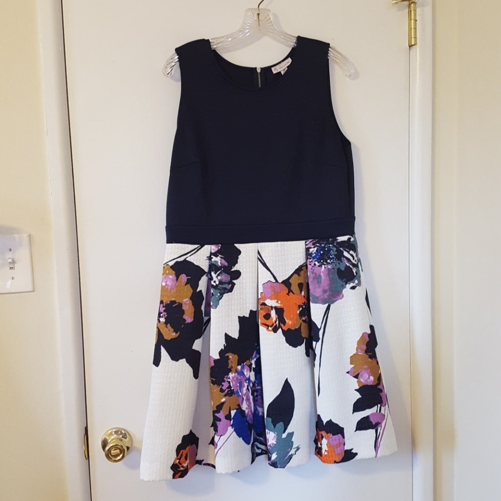 Dress Barn Navy and Multicolor Floral Midi Dress
